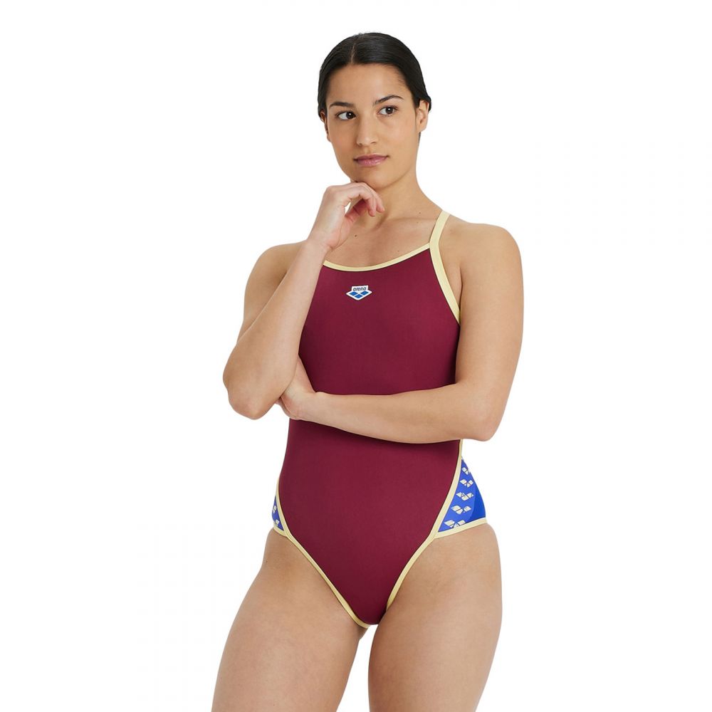 Damski Strój Kąpielowy Women&#39;s Arena Icons Super Fly Back Solid Burgundy-neon Blue-butter