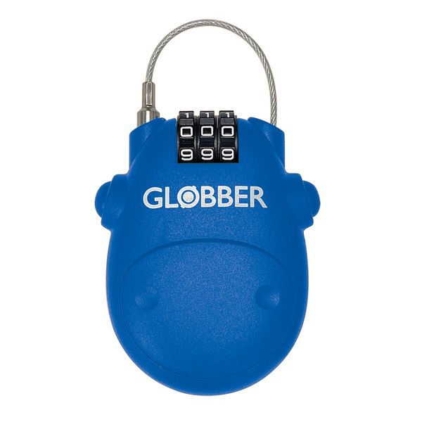 Kłódka Globber z linką 80cm na kod PIN niebieska na szyfr dla dzieci